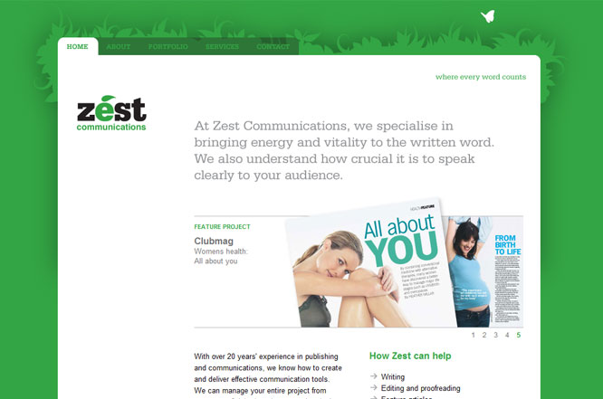 Website design - Zest Communications